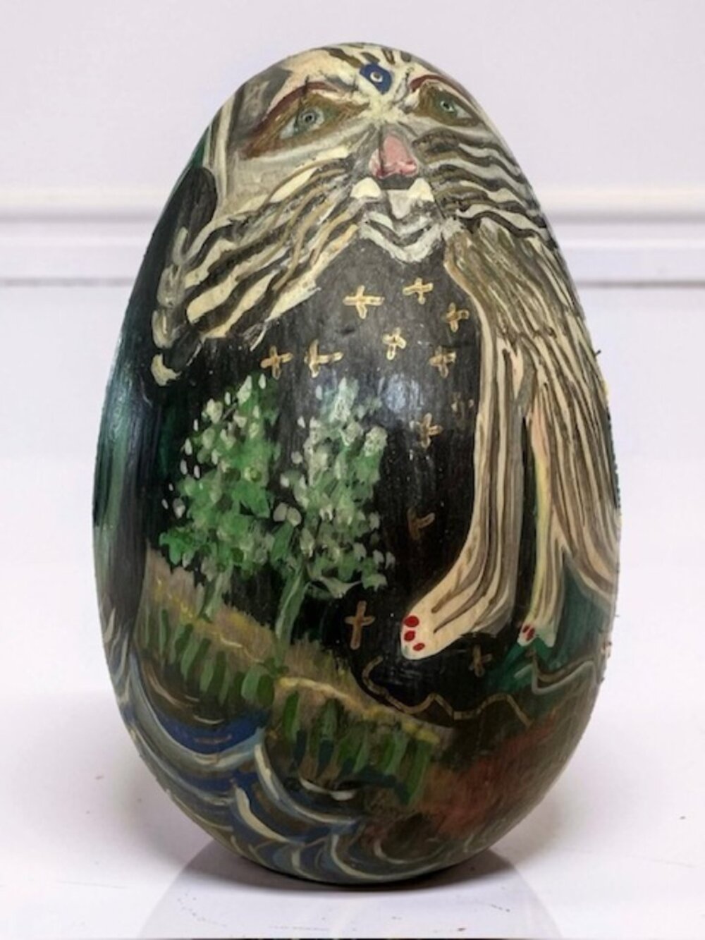 Mexican Terra Cotta Clay Folk Art Egg Hand Crafted Painted Multi Colors Signed